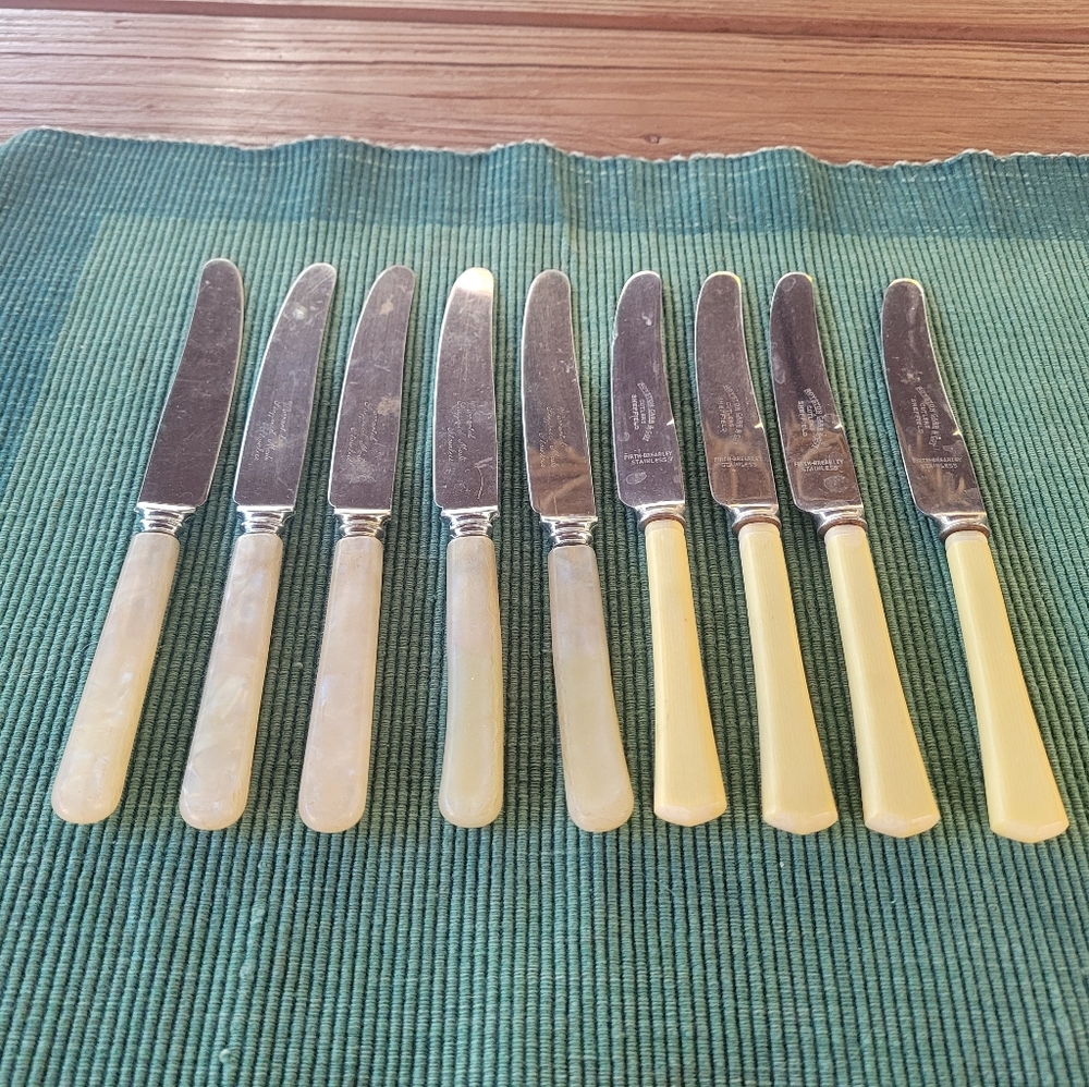 Set of Nine Sheffield Stainless Steel Faux Bone Handled Knives